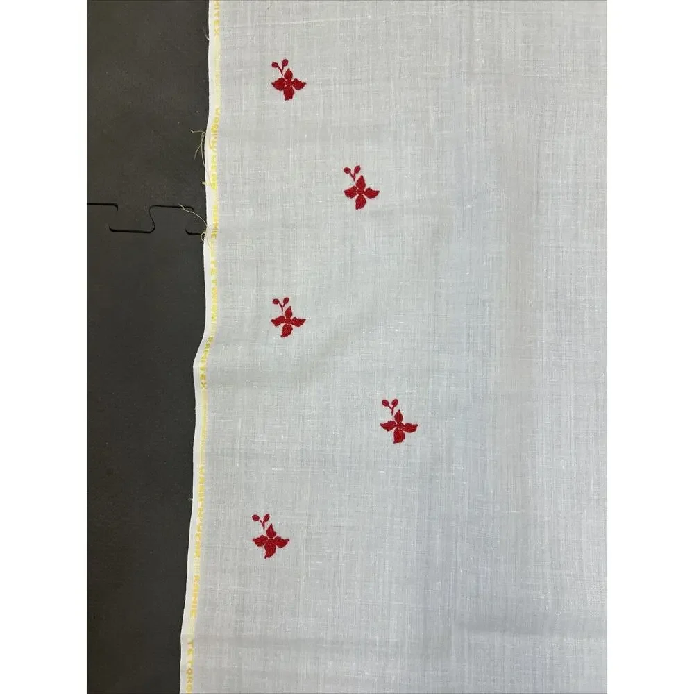 Vintage Handworked NEEDLEPOINT Piece - White w/Red/Floral Design Approx 43